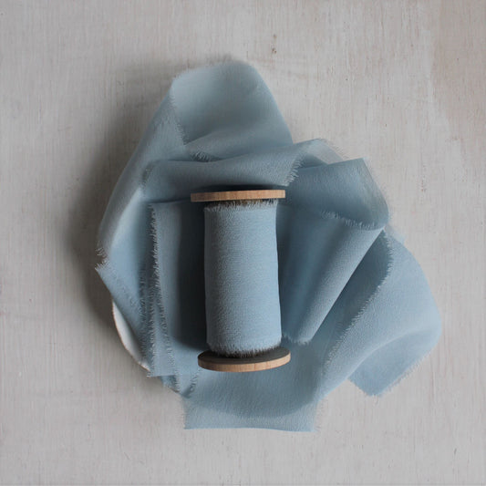 PALE BLUE Silk Chiffon Ribbon Hand Torn
