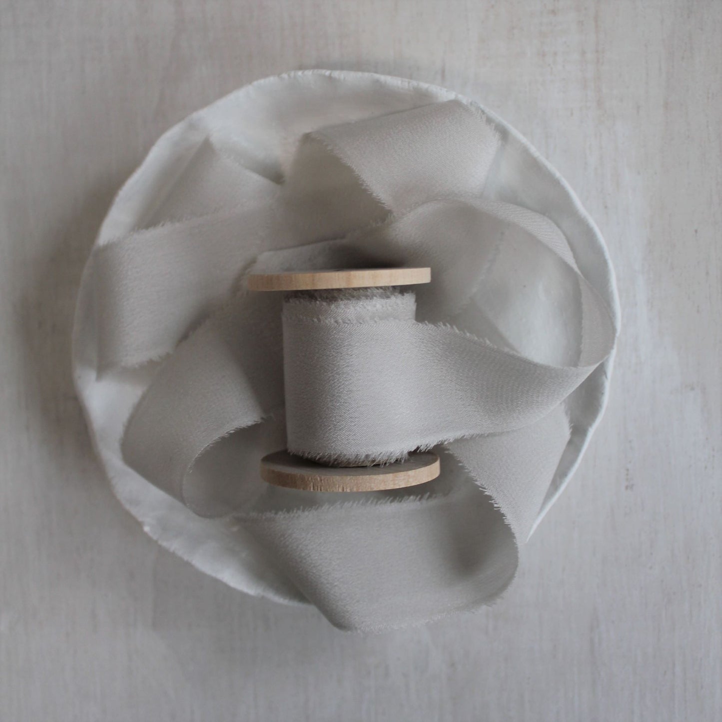 PALE GREY Silk Crepe de Chine Ribbon Hand Torn