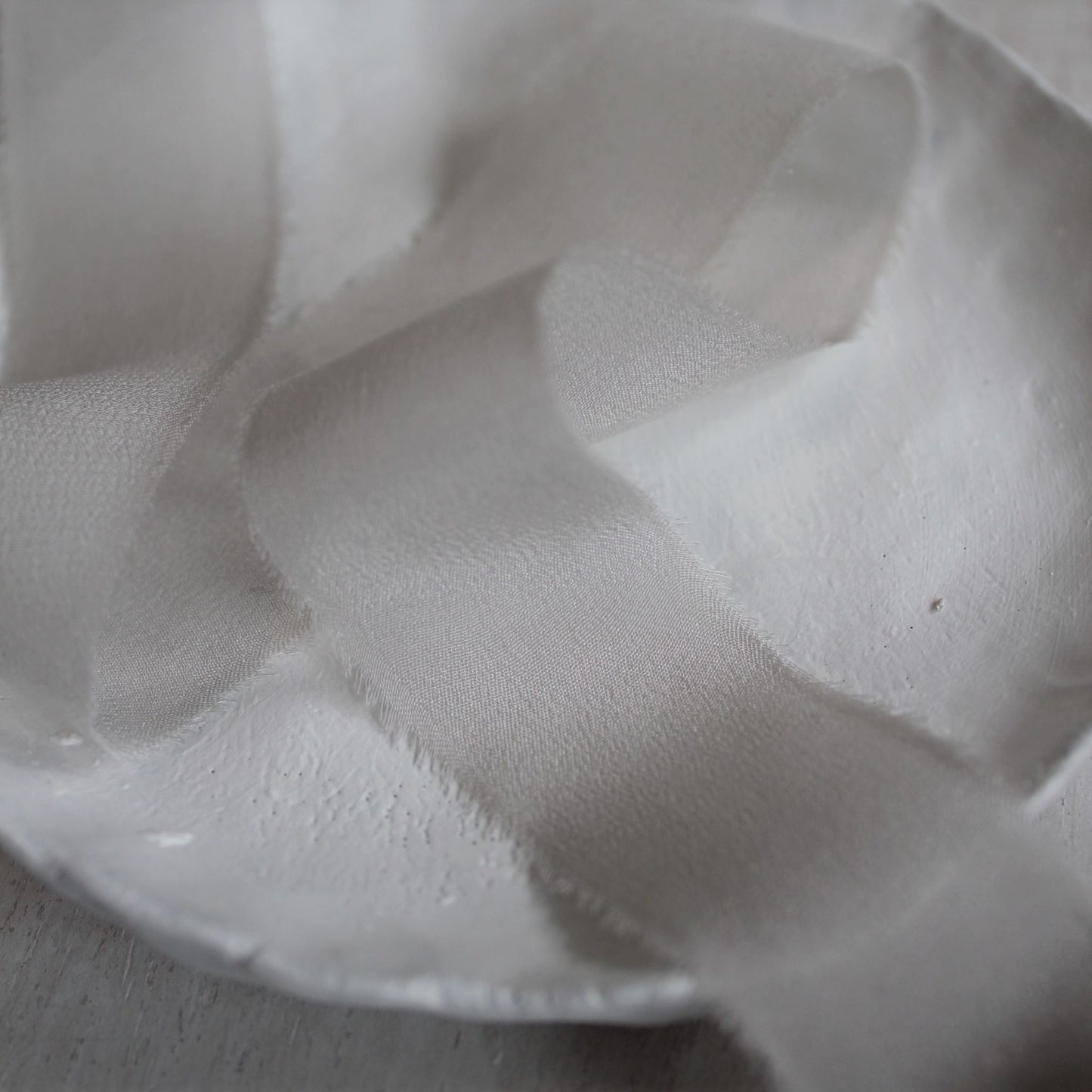 PALE GREY Silk Crepe de Chine Ribbon Hand Torn