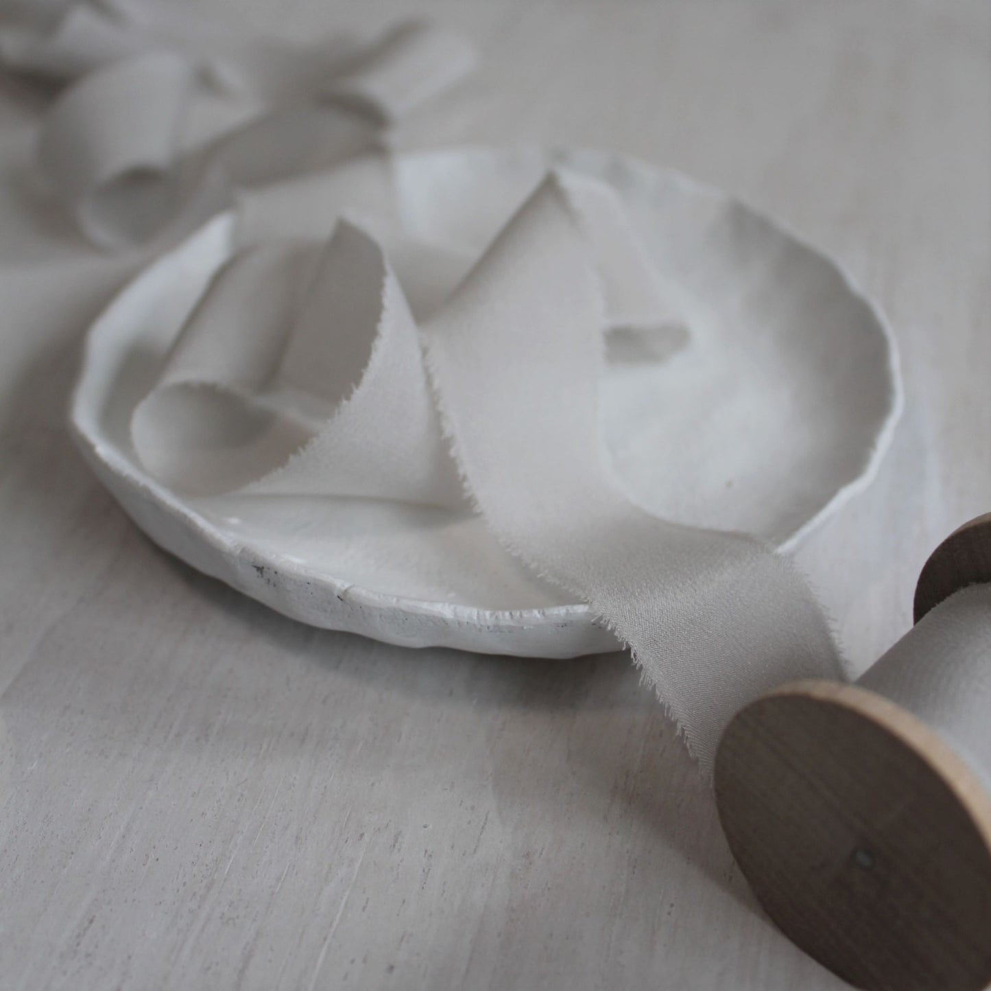 PALE GREY Silk Crepe de Chine Ribbon Hand Torn