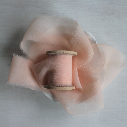 PINK BLUSH Silk Chiffon Ribbon Hand Torn