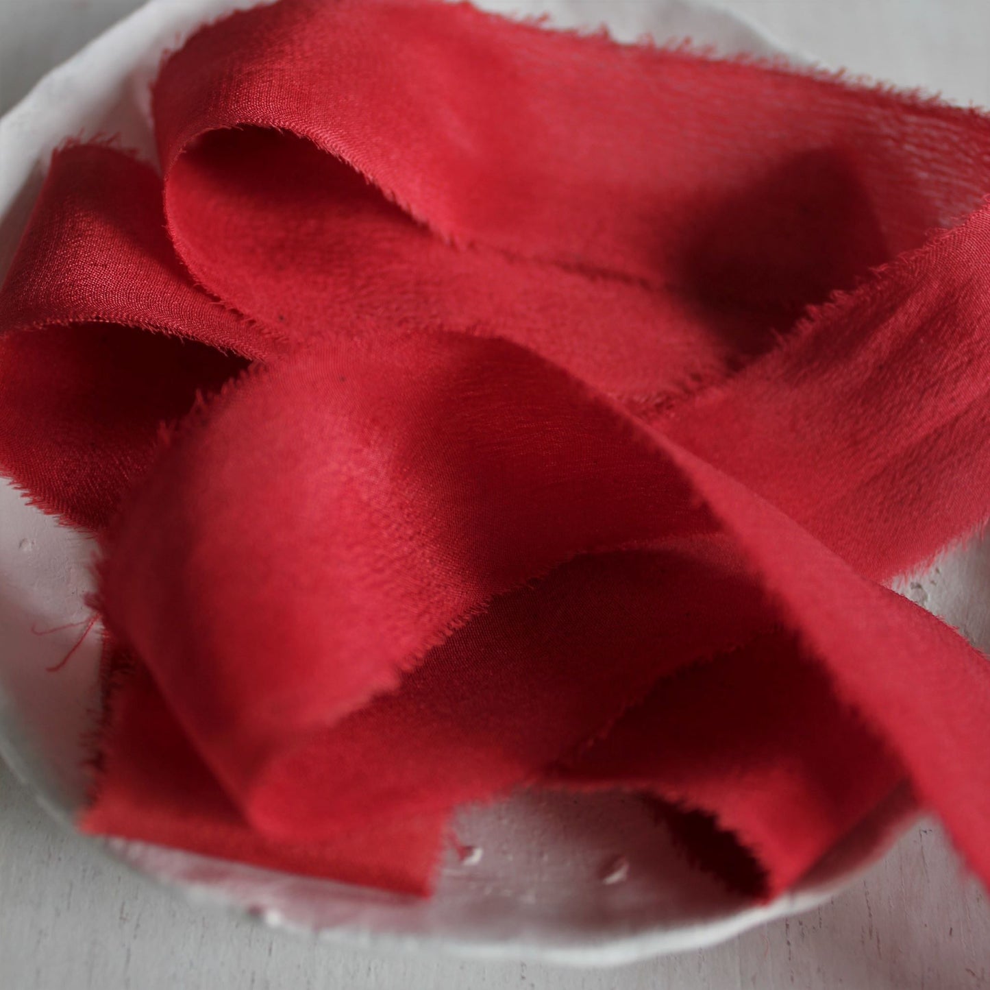 CHRISTMAS RED Silk Crepe de Chine Ribbon Hand Torn
