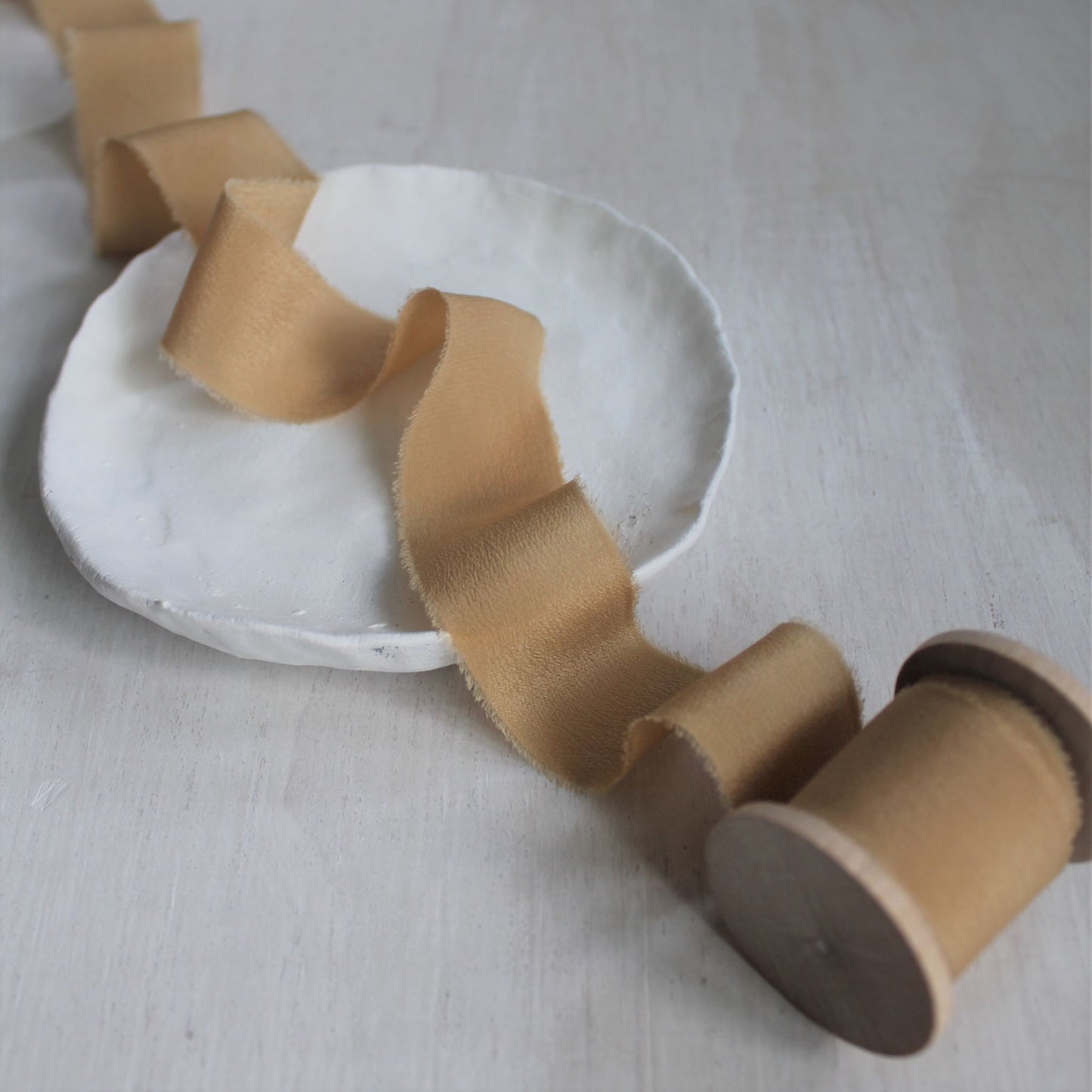 CARAMEL Silk Crepe de Chine Ribbon Hand Torn - LAST CHANCE