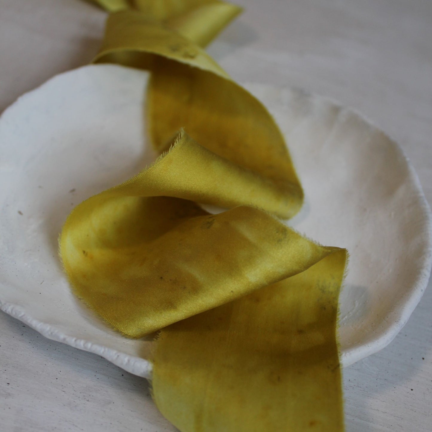 YELLOW printed Silk Charmeuse Ribbon Hand Torn - LAST CHANCE
