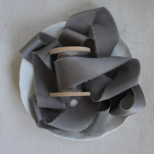 GREY STEEL Silk Charmeuse Ribbon Hand Torn