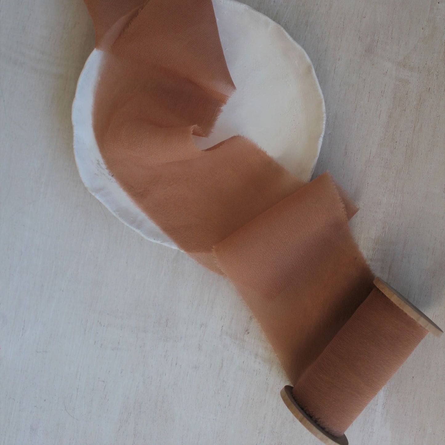 Rustic wedding silk ribbon in warm terra cotta tone