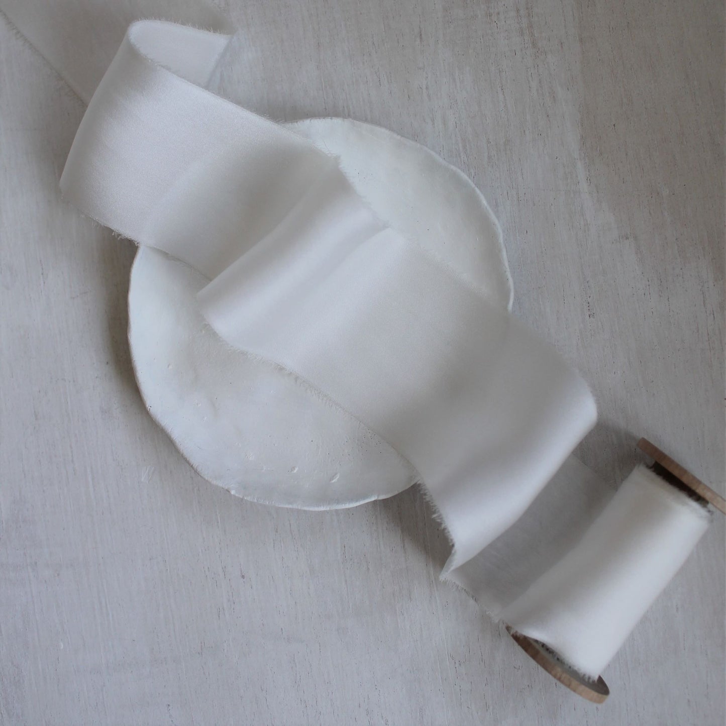 hand torn white silk ribbon for bridal bouquet made in canada