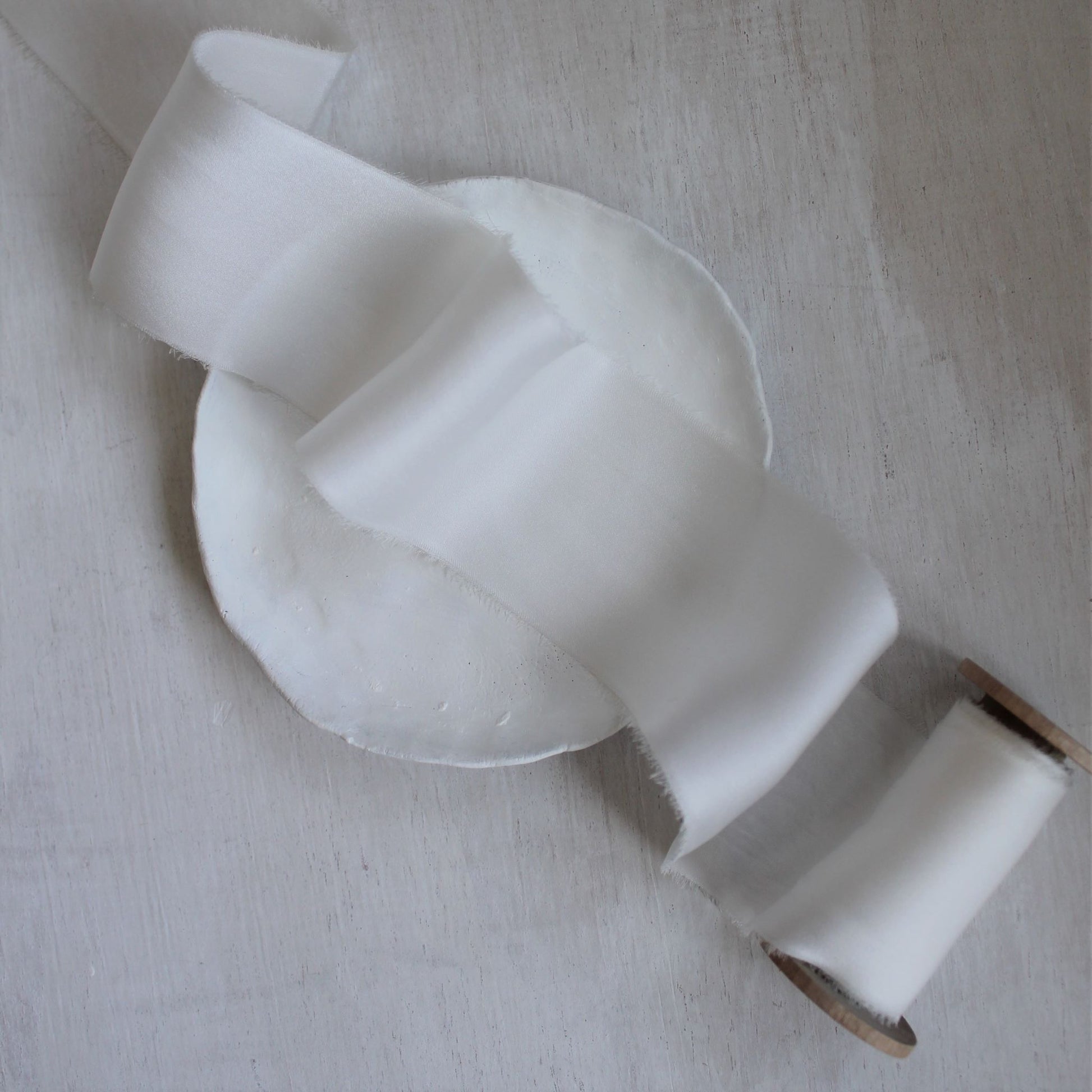 hand torn white silk ribbon for bridal bouquet made in canada