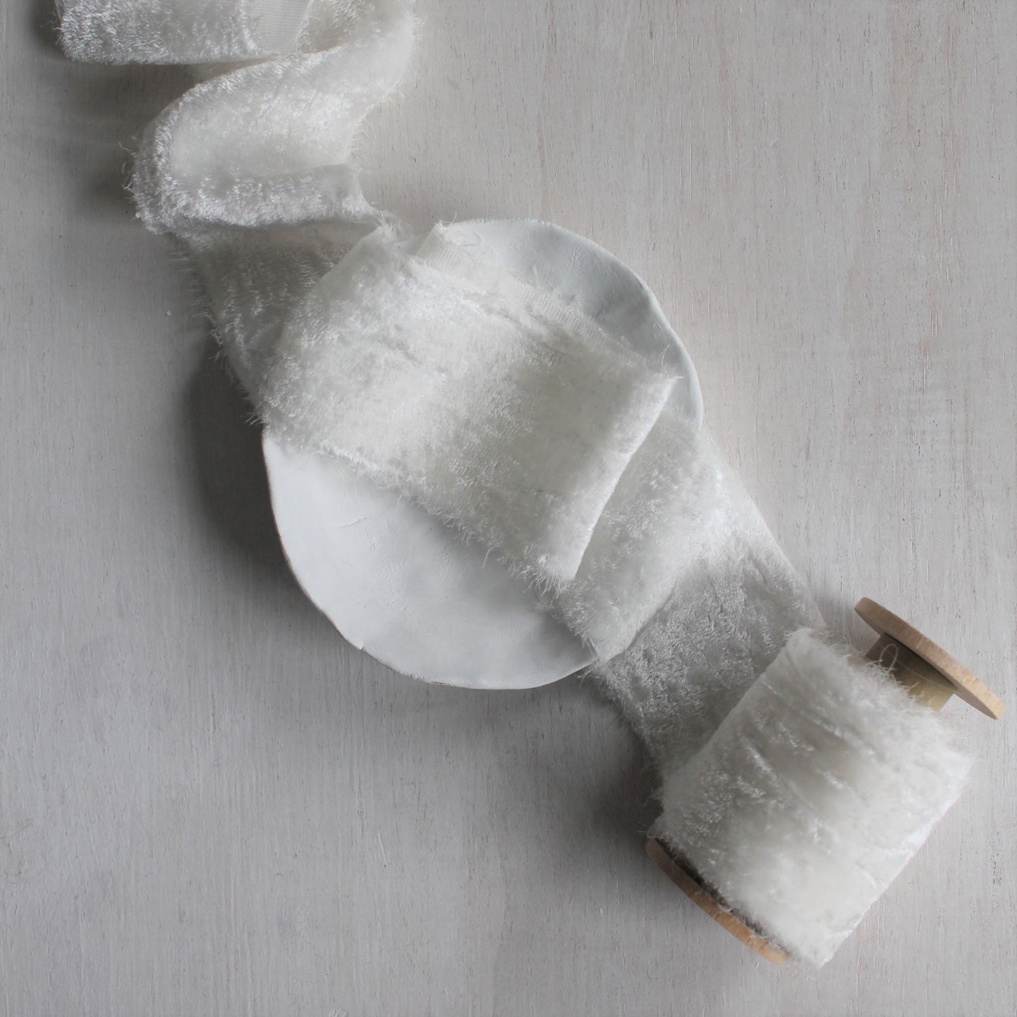 WHITE Silk Velvet Ribbon Hand Torn