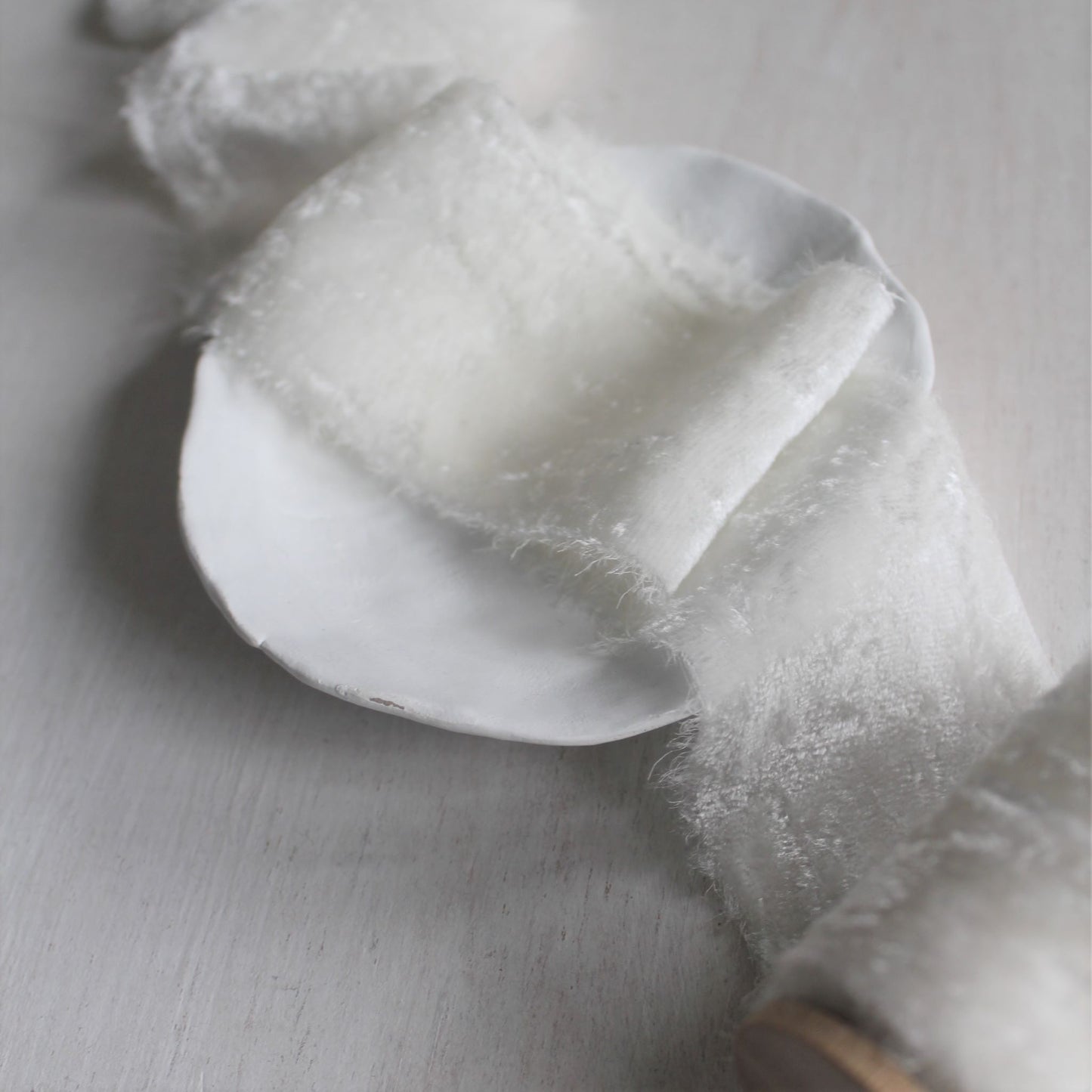WHITE Silk Velvet Ribbon Hand Torn