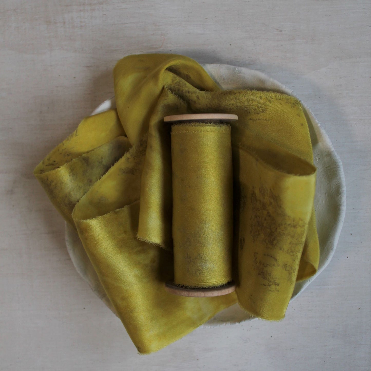 YELLOW printed Silk Charmeuse Ribbon Hand Torn - LAST CHANCE